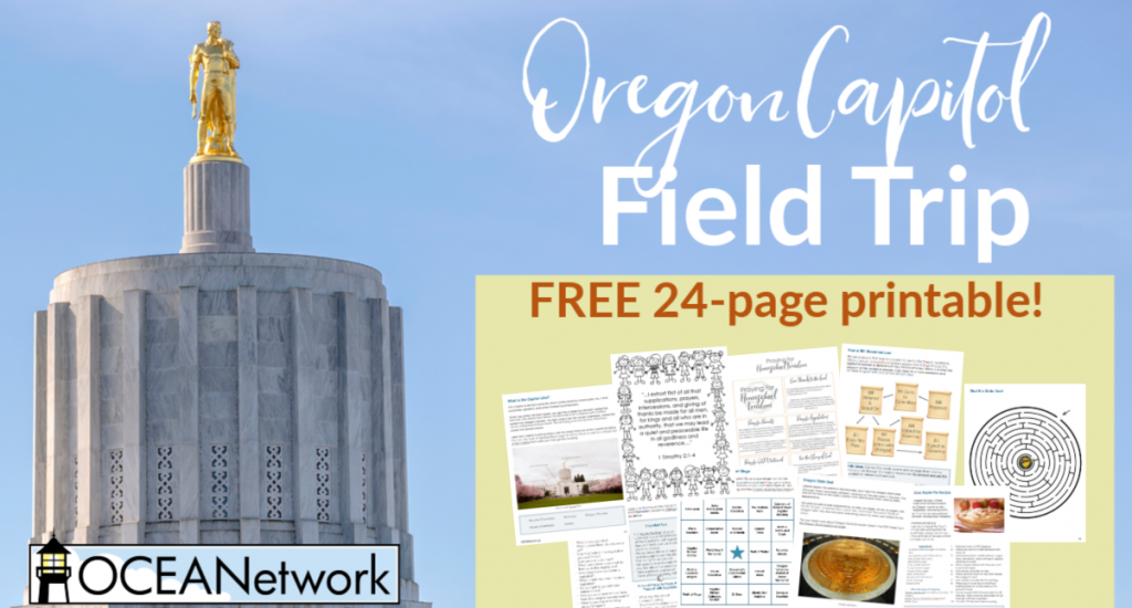 Go on a field trip with this Oregon Capitol Field Trip Printable! You'll learn about how a bill becomes a law, go on a Capitol scavenger hunt, write a letter to your legislators, and more! It can be used any time of year to visit the Oregon Capitol, but it's perfect to use during out bi-annual event, Apple Pie Day! The printable is FREE as a ministry of OCEANetwork.